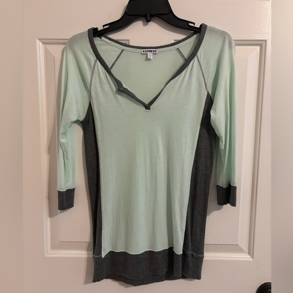Express women’s quarter length sleeve tshirt-mint green and grey-size small